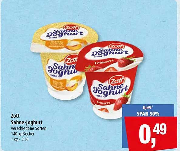 Zott Sahne-Joghurt verschiedene Sorten 140-g-Becher 1 kg = 3,50