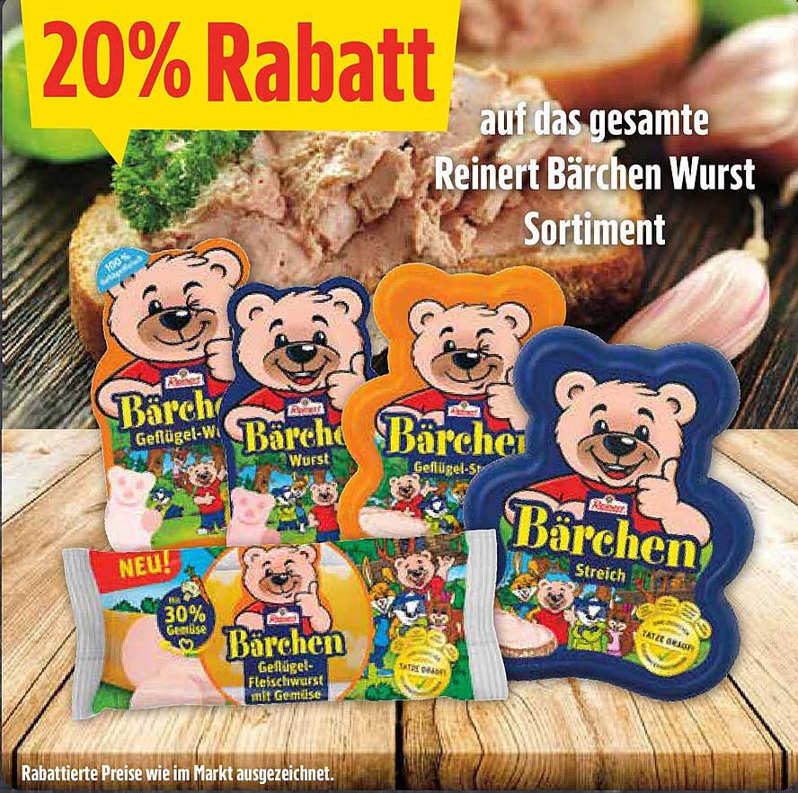 20% Rabatt auf das gesamte Reinert Bärchen Wurst Sortiment