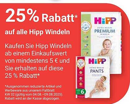25% Rabatt auf alle Hipp Windeln