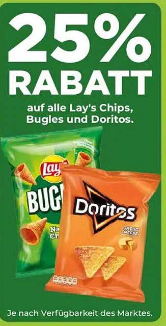 25% Rabatt auf alle Lay's Chips, Bugles und Doritos