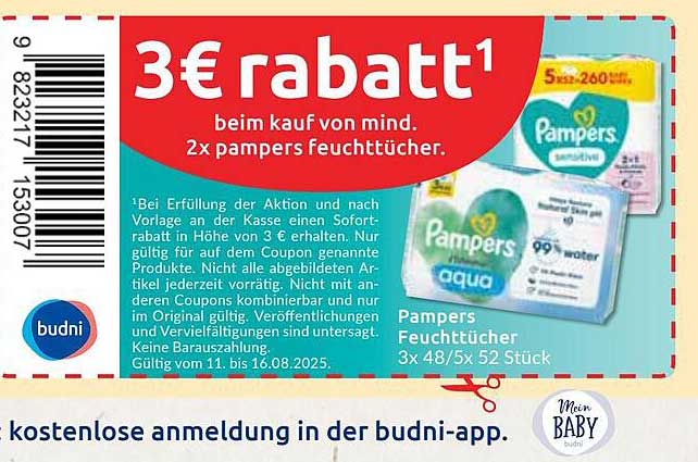 3 € Rabatt auf Pampers Feuchttücher beim Kauf von mindestens 2 Packs