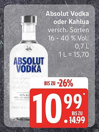 Absolut Vodka oder Kahlua 0,7 L zum Sonderpreis