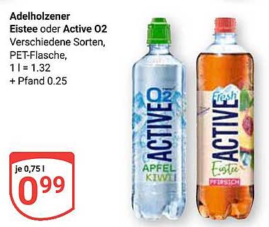 Adelholzener Eistee oder Active O2 in verschiedenen Sorten, PET-Flasche, 1 l