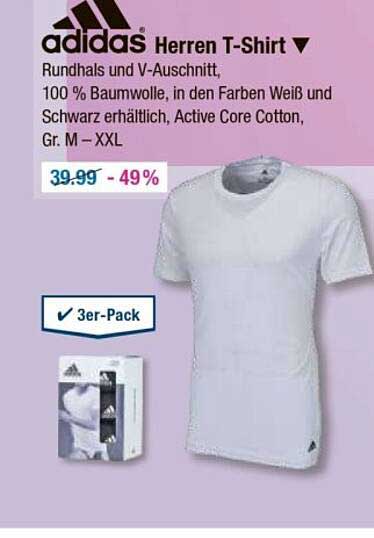 adidas Herren T-Shirt 3er-Pack - Rundhals und V-Ausschnitt