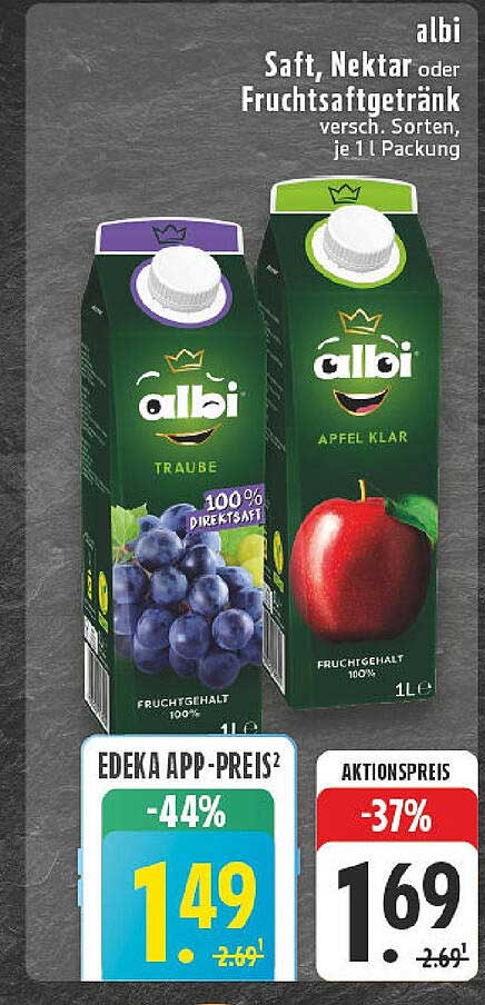 albi Saft, Nektar oder Fruchtsaftgetränk - Traube und Apfel klar, je 1 l Packung