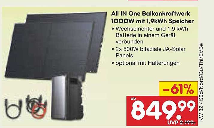 All IN One Balkonkraftwerk 1000W mit 1,9kWh Speicher