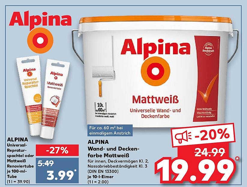 ALPINA Wand- und Deckenfarbe Mattweiß 10 l