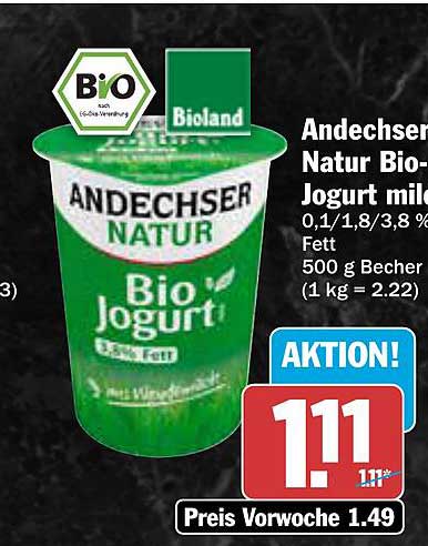 Andechser Natur Bio-Jogurt mild 500 g