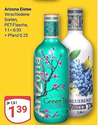 Arizona Eistee Verschiedene Sorten, PET-Flasche 1,5 l