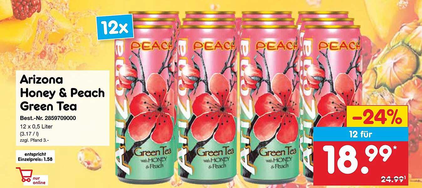 Arizona Honey & Peach Green Tea - 12 x 0,5 Liter