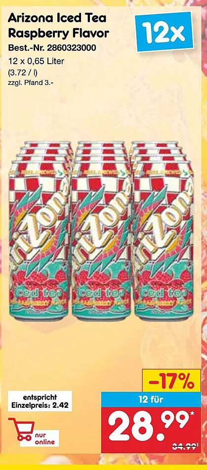 Arizona Iced Tea Raspberry Flavor - 12er Pack