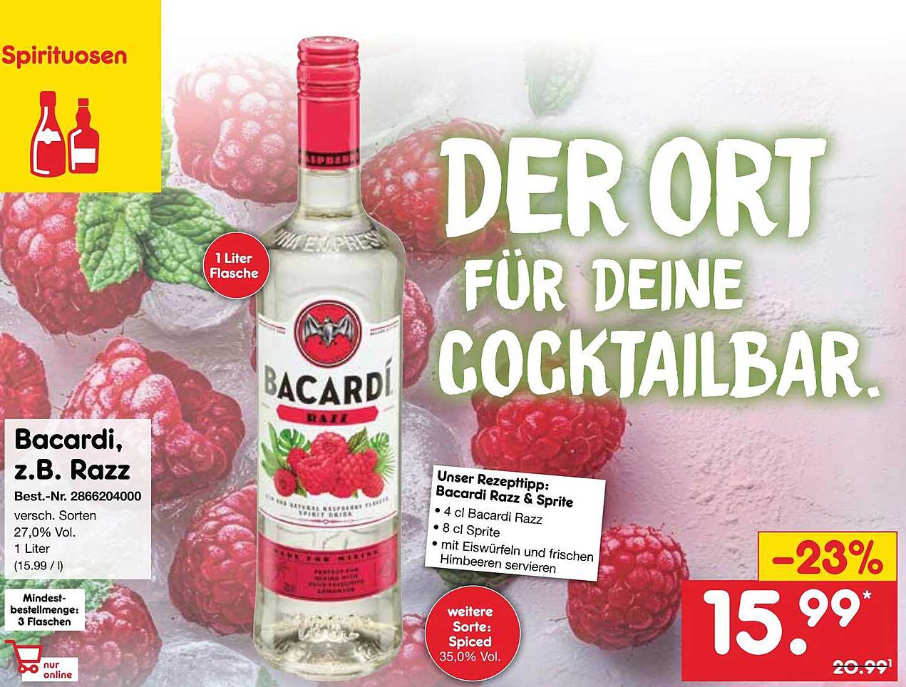 Bacardi, z.B. Razz 1 Liter Flasche