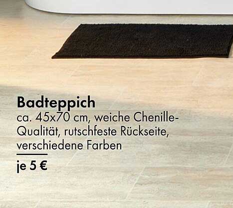 Badteppich ca. 45x70 cm, weiche Chenille-Qualität, rutschfeste Rückseite, verschiedene Farben
