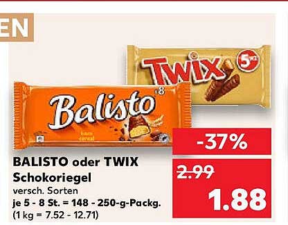 BALISTO oder TWIX Schokoriegel - vers. Sorten