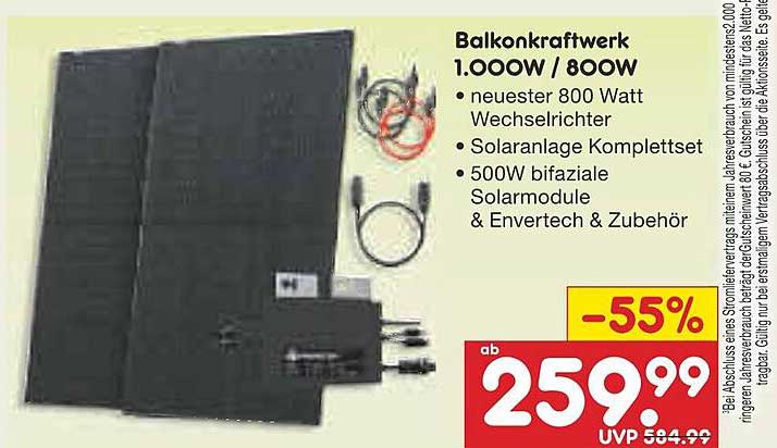Balkonkraftwerk 1.000W / 800W - neuester 800 Watt Wechselrichter