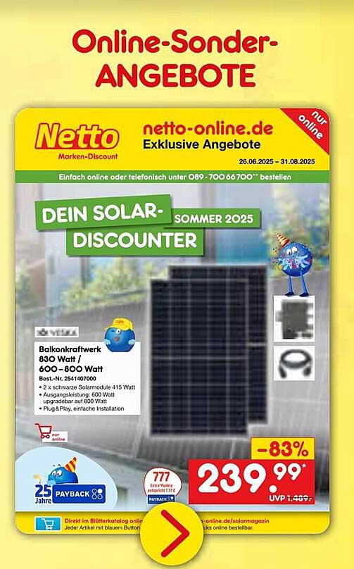 Balkonkraftwerk 830 Watt / 600 – 800 Watt