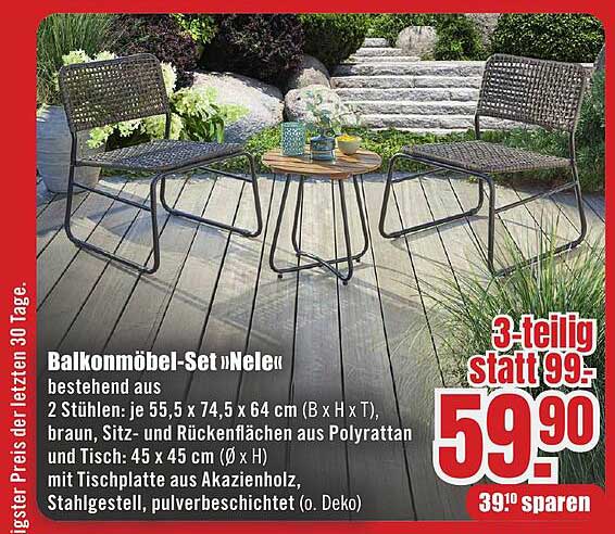 Balkonmöbel-Set »Nele« – 3-teilig für entspannte Stunden