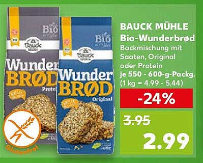 BAUCK MÜHLE Bio-Wunderbrød Backmischung mit Samen, Original oder Protein