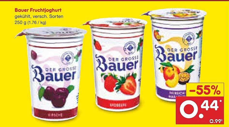 Bauer Fruchtjoghurt, gekühlt, verschiedene Sorten, 250 g