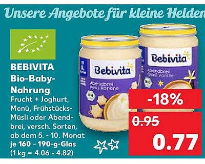 BEBIVITA Bio-Baby-Nahrung - Frucht + Joghurt, Menü, Frühstücks-Müsli oder Abendbrei in verschiedenen Sorten