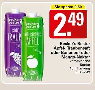 Becker's Bester Apfel-, Traubensaft oder Bananen- oder Mango-Nektar, verschiedene Sorten 1L
