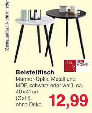Beistelltisch - Marmor-Optik, Metall und MDF, schwarz oder weiß