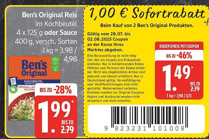 Ben’s Original Reis im Kochbeutel 4 x 125 g oder Sauce, 400 g, verschiedene Sorten
