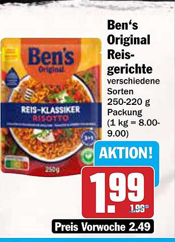 Ben's Original Reisgerichte – verschiedene Sorten 250-220 g Packung