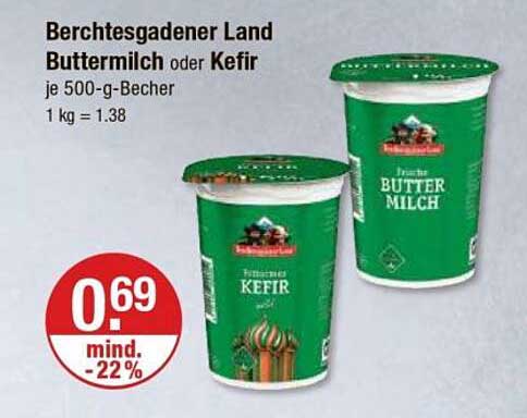 Berchtesgadener Land Buttermilch oder Kefir 500-g-Becher