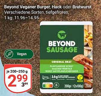 Beyond Veganer Burger, Hack oder Bratwurst - verschiedene Sorten, tiefgefroren