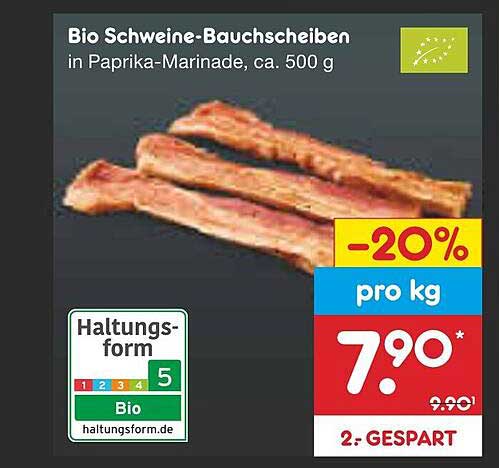 Bio Schweine-Bauchscheiben in Paprika-Marinade, ca. 500 g