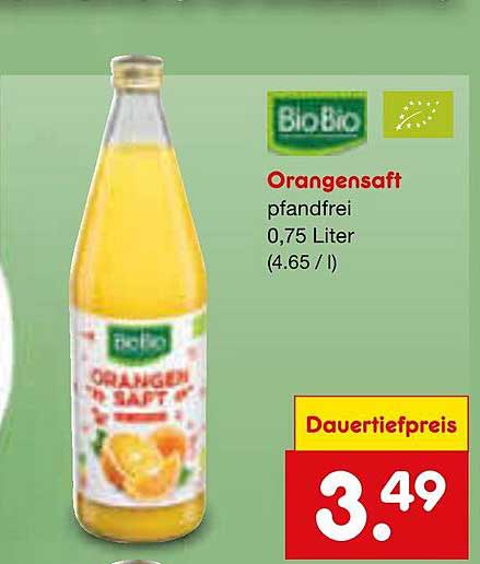 BioBio Orangensaft 0,75 Liter - pfandfrei