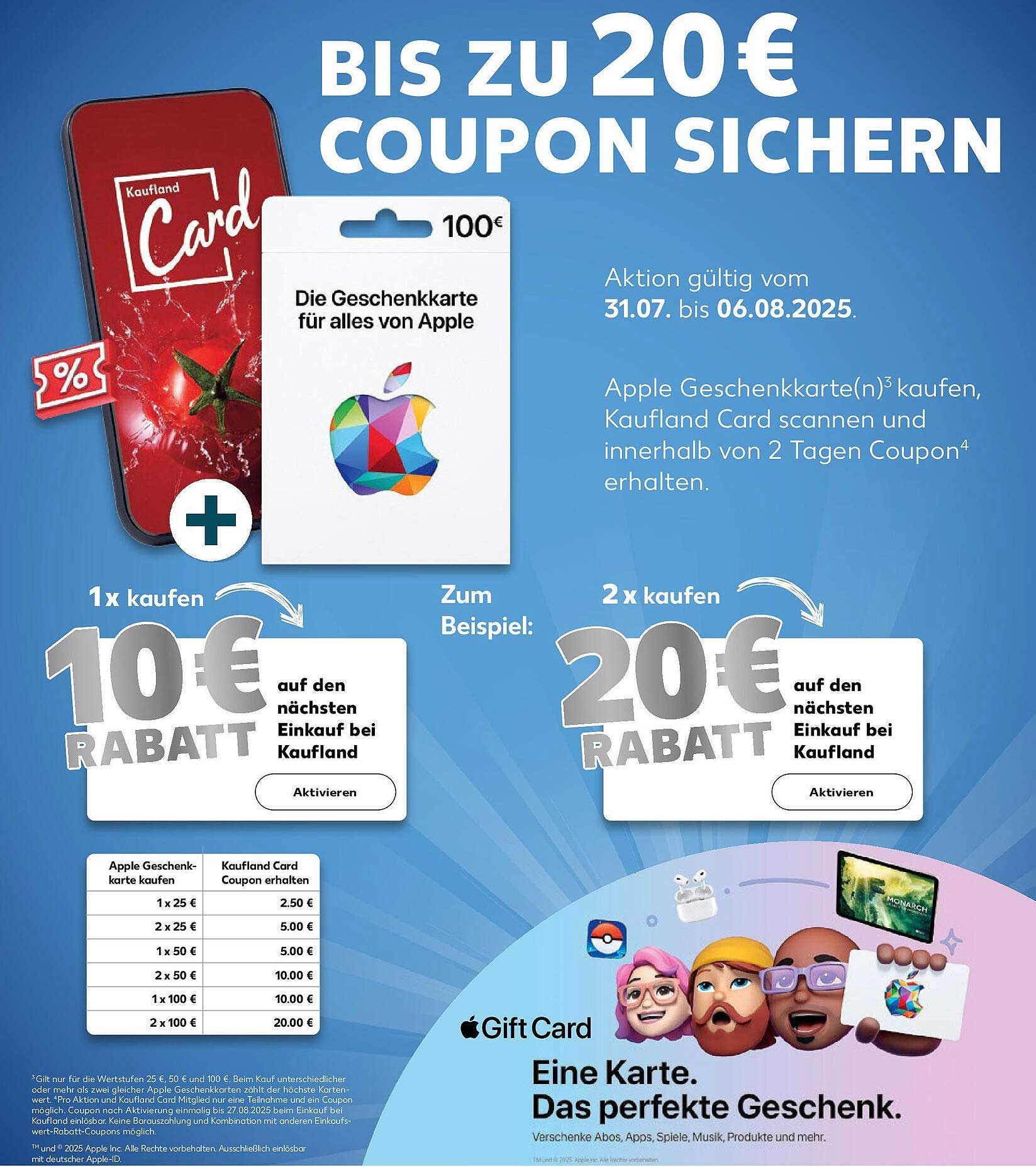 Bis zu 20 € Coupon auf Apple Geschenkkarten im Kaufland