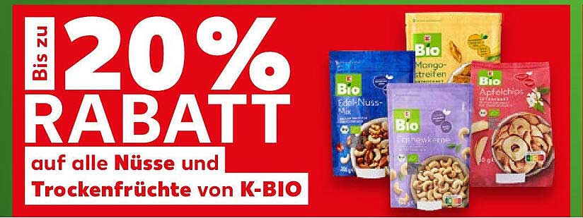 Bis zu 20% Rabatt auf alle Nüsse und Trockenfrüchte von K-BIO