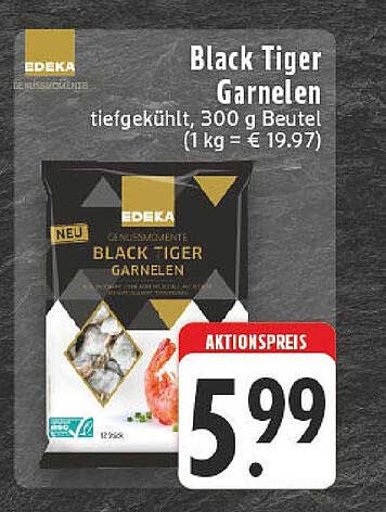 Black Tiger Garnelen - Tiefgekühlt, 300 g Beutel