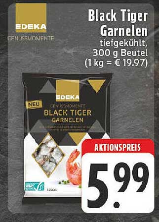 Black Tiger Garnelen, tiefgekühlt, 300 g Beutel