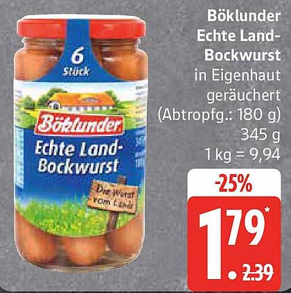 Böklunder Echte Land-Bockwurst in Eigenhaut geräuchert