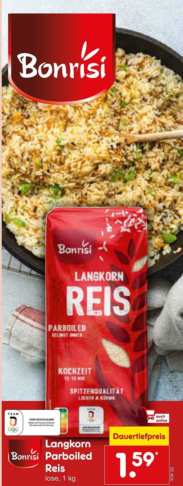 Bonrisi Langkorn Parboiled Reis, lose, 1 kg