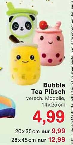 Bubble Tea Plüsch - verschiedene Modelle, 14 x 25 cm