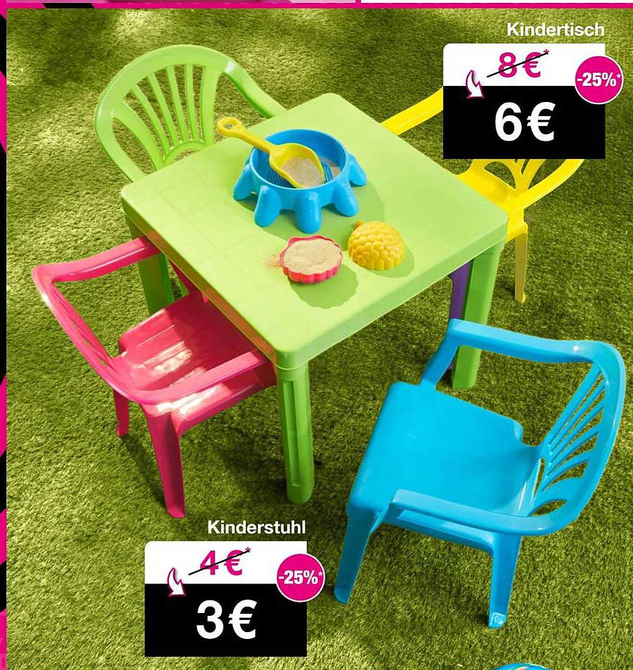 Bunter Kindertisch mit zwei Stühlen – jetzt günstig bei Woolworth!