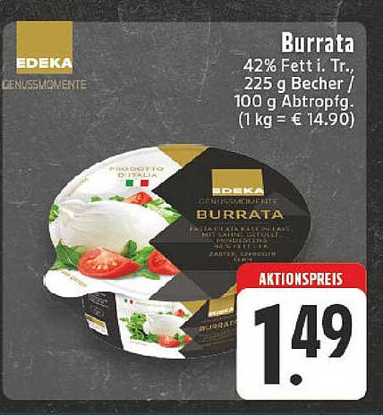 Burrata 42% Fett i. Tr., 225 g Becher
