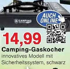 Camping-Gaskocher - innovatives Modell mit Sicherheitssystem, schwarz