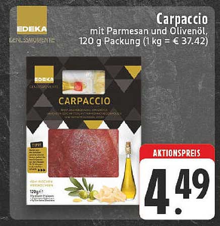 Carpaccio mit Parmesan und Olivenöl, 120 g Packung