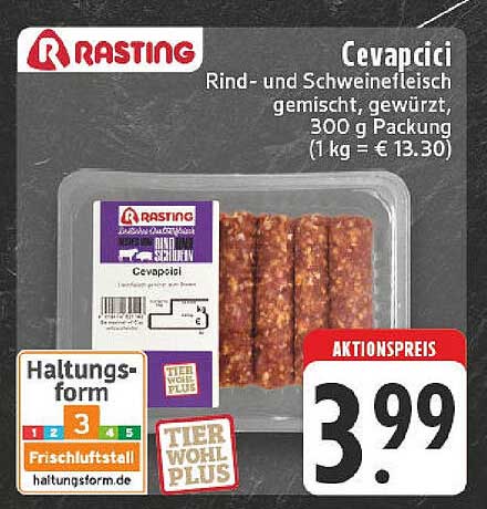 Cevapcici - Rind- und Schweinefleisch gemischt, gewürzt, 300 g Packung