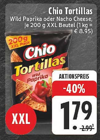Chio Tortillas Wild Paprika oder Nacho Cheese, je 200 g XXL Beutel