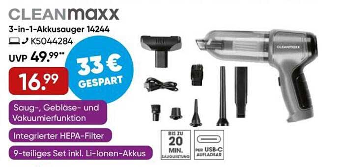 CLEANmaxx 3-in-1-Akkusauger 14244