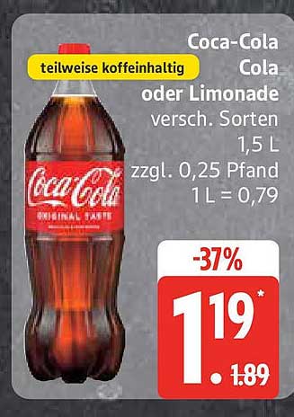 Coca-Cola Cola oder Limonade, 1,5 L