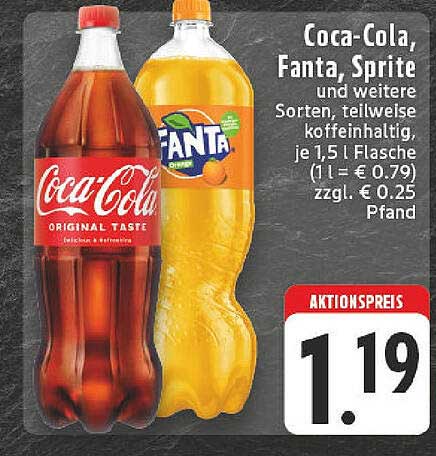 Coca-Cola, Fanta, Sprite und weitere Sorten – 1,5 L Flasche zum Aktionspreis