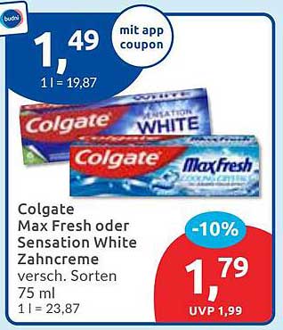 Colgate Max Fresh oder Sensation White Zahnpasta 75 ml