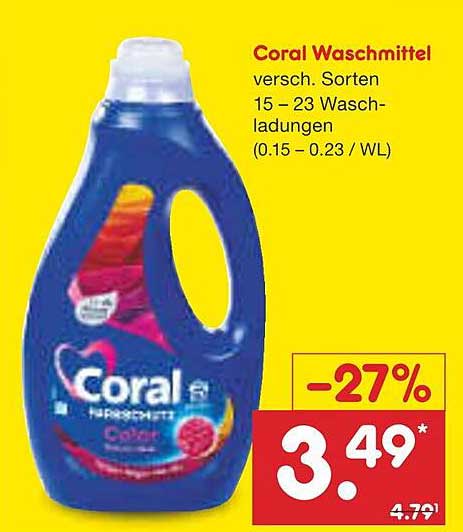 Coral Waschmittel - verschiedene Sorten 15 - 23 Waschladungen